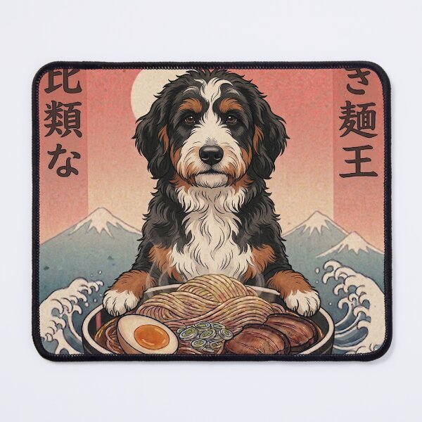 Item preview, Funny Bernedoodle Japanese Ramen Noodles Vintage Kanagawa Wave designed and sold by FurryHavenPH.