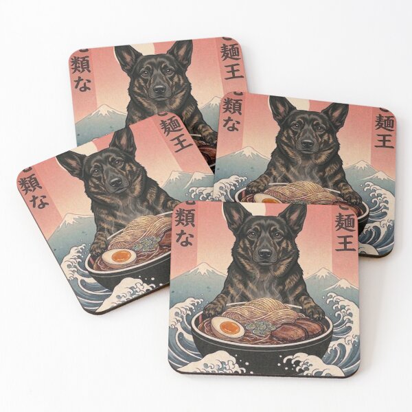 Item preview, Funny Black Brindle Corgi Japanese Ramen Noodles Vintage Kanagawa Wave designed and sold by FurryHavenPH.