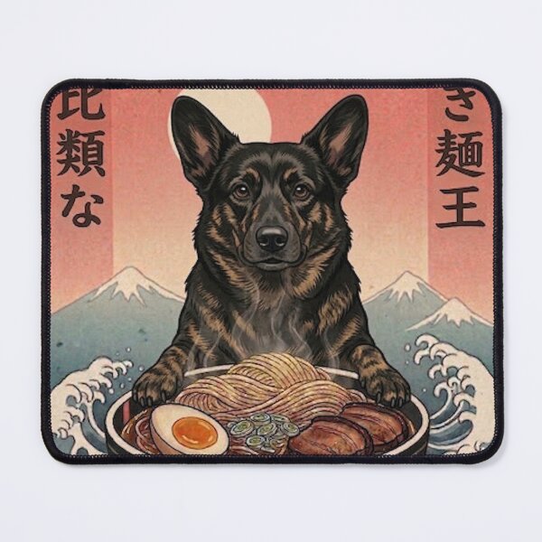 Item preview, Funny Black Brindle Corgi Japanese Ramen Noodles Vintage Kanagawa Wave designed and sold by FurryHavenPH.