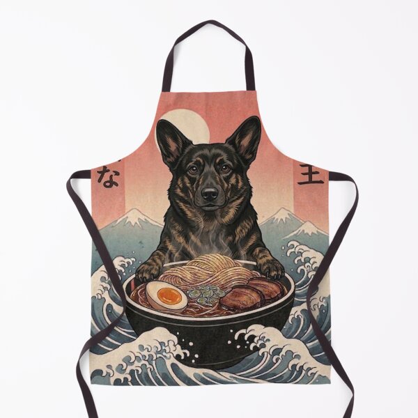 Item preview, Funny Black Brindle Corgi Japanese Ramen Noodles Vintage Kanagawa Wave designed and sold by FurryHavenPH.