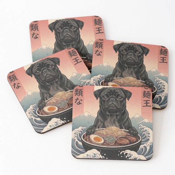 Item preview, Funny Black Pug Japanese Ramen Noodles Vintage Kanagawa Wave designed and sold by FurryHavenPH.