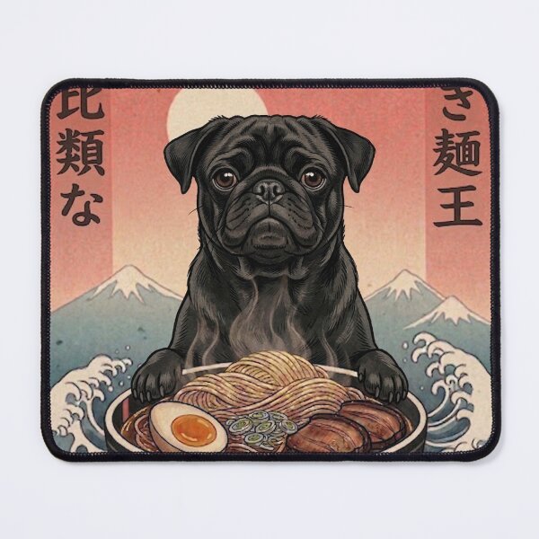 Item preview, Funny Black Pug Japanese Ramen Noodles Vintage Kanagawa Wave designed and sold by FurryHavenPH.