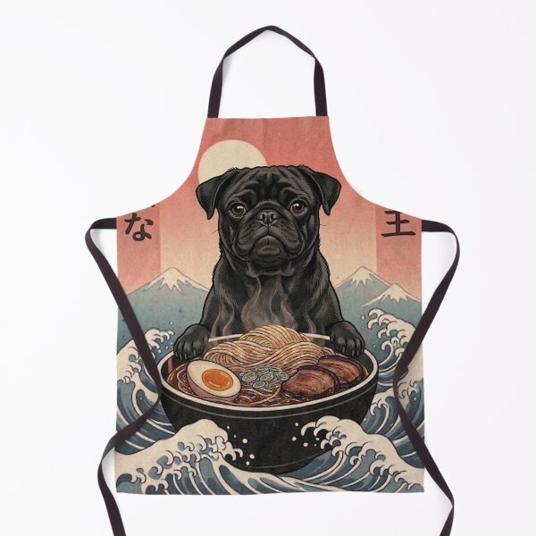 Item preview, Funny Black Pug Japanese Ramen Noodles Vintage Kanagawa Wave designed and sold by FurryHavenPH.