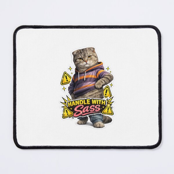 Item preview, Photorealistic Scottish Fold Cat Sticker – “Handle with Sass” Attitude Kitty with Warning Sign Design designed and sold by SparkVault.