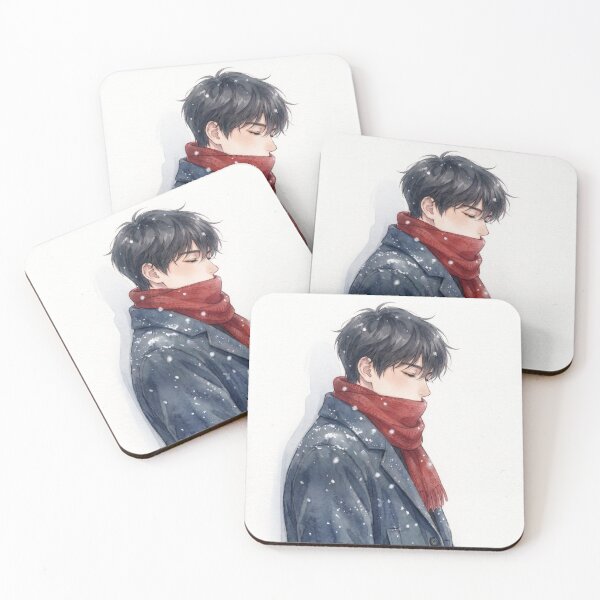 Item preview, Silent Winter – Aesthetic Manhwa Boy in Snow with Red Scarf designed and sold by bistuni.