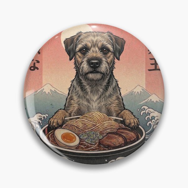 Item preview, Funny Border Terrier Japanese Ramen Noodles Vintage Kanagawa Wave designed and sold by FurryHavenPH.