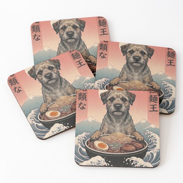 Item preview, Funny Border Terrier Japanese Ramen Noodles Vintage Kanagawa Wave designed and sold by FurryHavenPH.