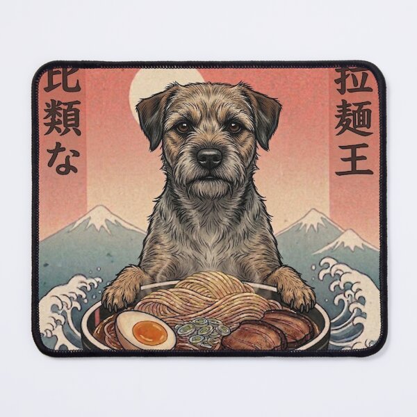 Item preview, Funny Border Terrier Japanese Ramen Noodles Vintage Kanagawa Wave designed and sold by FurryHavenPH.