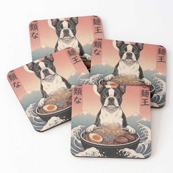 Item preview, Funny Boston Terrier Japanese Ramen Noodles Vintage Kanagawa Wave designed and sold by FurryHavenPH.