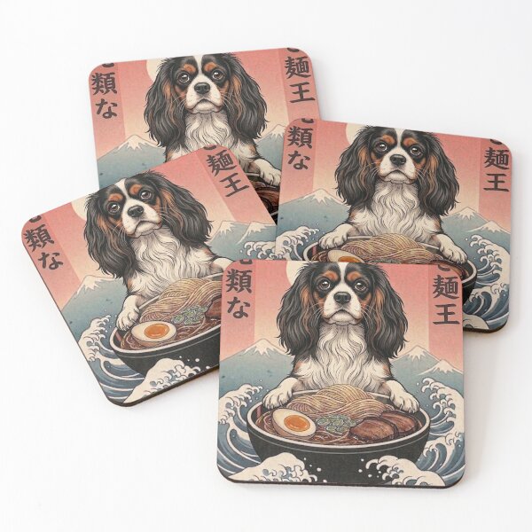 Item preview, Funny Cavalier King Charles Spaniel Japanese Ramen Noodles Vintage Kanagawa Wave designed and sold by FurryHavenPH.