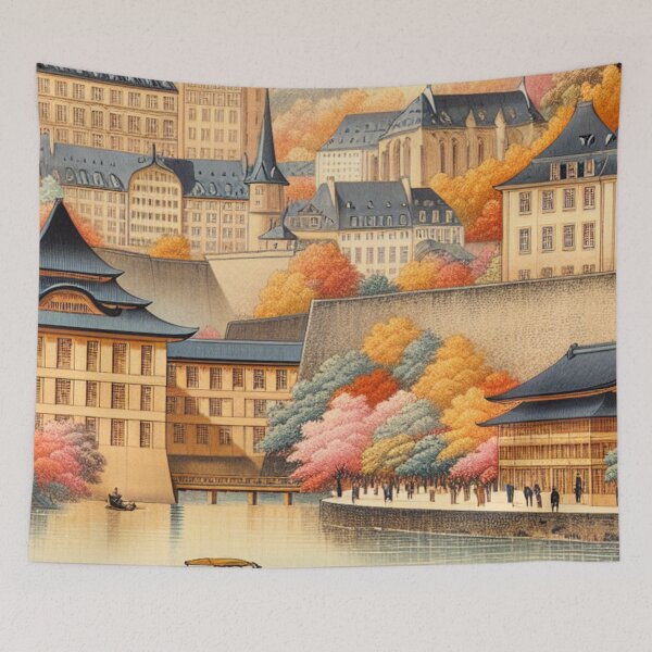 Item preview, Vintage Ukiyo-e Luxembourg Landscape - Autumn Japanese Woodblock Style designed and sold by Vandy Fullam.