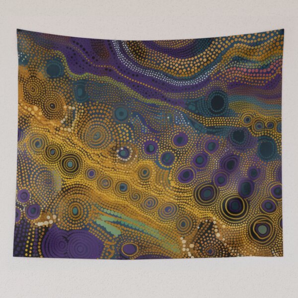 Item preview, Aboriginal Inspired Dot Art - Mustard Yellow and Purple Circles designed and sold by GrinGalore.