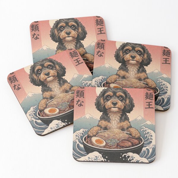 Item preview, Funny Cavapoo Japanese Ramen Noodles Vintage Kanagawa Wave designed and sold by FurryHavenPH.