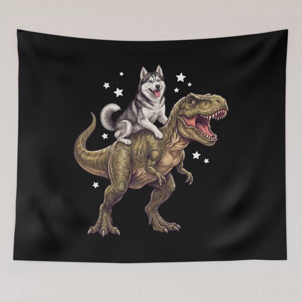 Item preview, Divertido amante de los perros y los dinosaurios T-Rex montando un husky siberiano. designed and sold by TerryConnells.