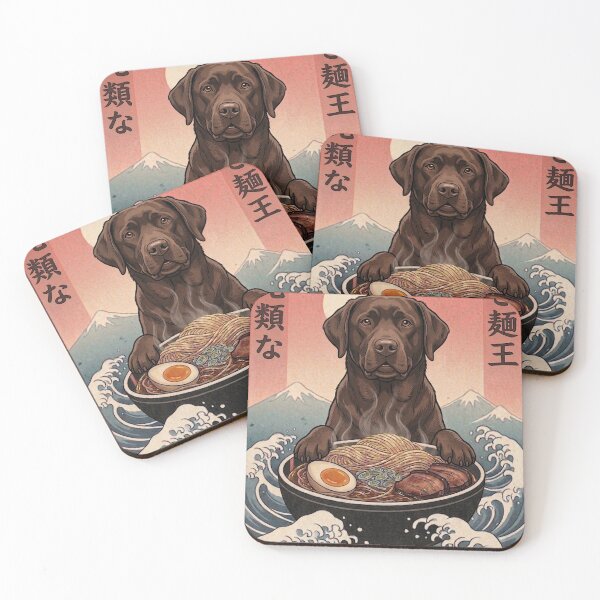 Item preview, Funny Chocolate Labrador Japanese Ramen Noodles Vintage Kanagawa Wave designed and sold by FurryHavenPH.