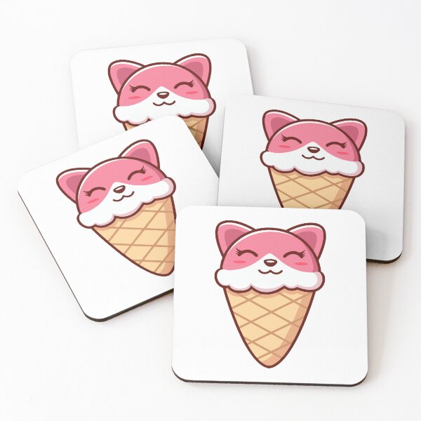 Item preview, Cute Kawaii Pink Fox Ice Cream Cone Cartoon designed and sold by Romain V  Beaupré.