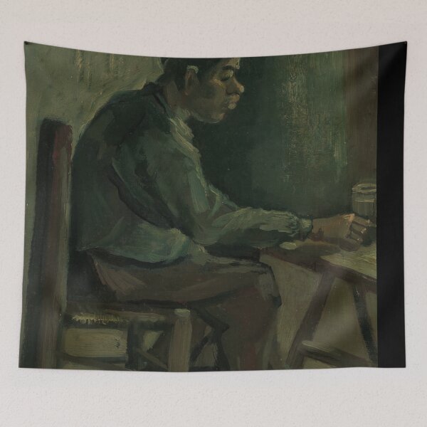 Item preview, Man at Table by Vincent van Gogh: Post Impressionist Rustic Portrait Poster designed and sold by artofuniverse.