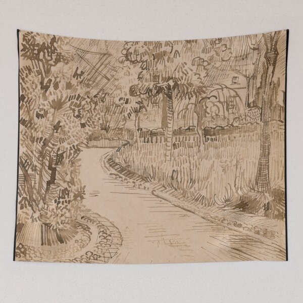 Item preview, Parc a Arles Avec Un Coin De La Maison Jaune by Vincent van Gogh: Sepia Garden Poster designed and sold by artofuniverse.