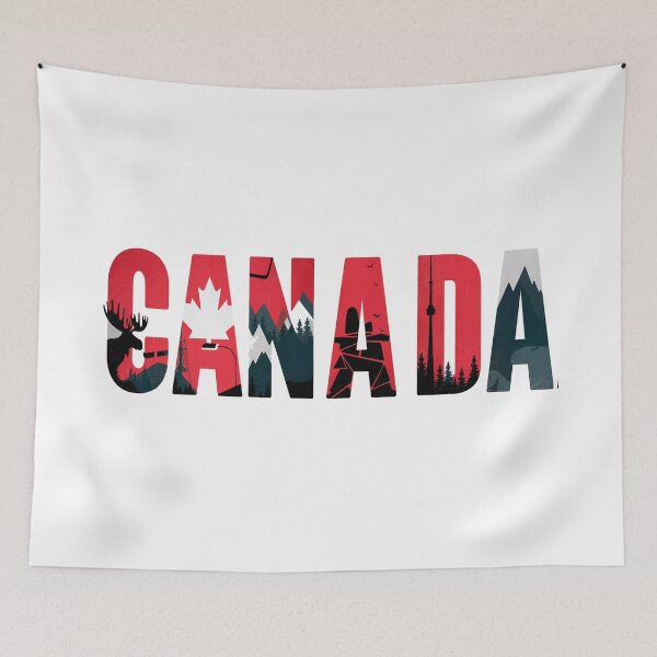 Item preview, Canada Typography Landscape Design – Mountains, Moose & Toronto Skyline Vintage Travel Art designed and sold by Globalcitytees.