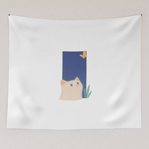 Item preview, White Cat Peeking at a Butterfly designed and sold by MythicFrames.