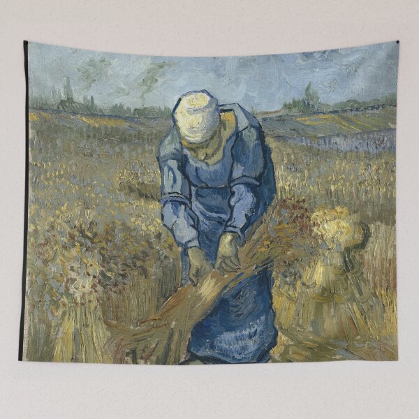 Item preview, Peasant Woman Binding Sheaves After Millet by Vincent van Gogh: Rustic Field Poster designed and sold by artofuniverse.