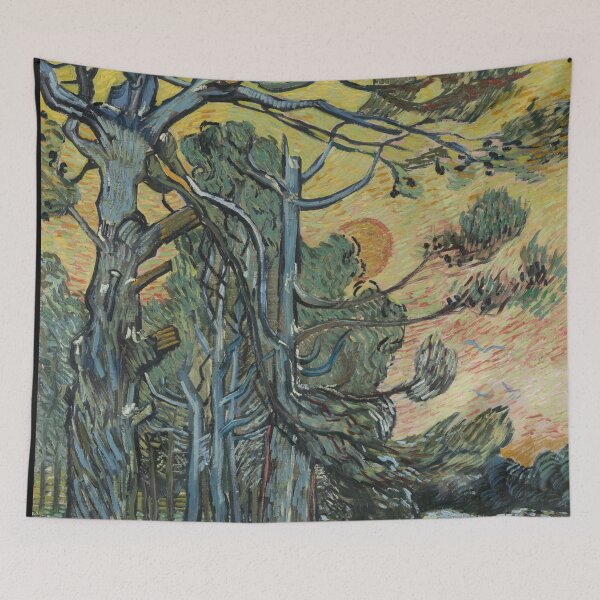 Item preview, Pine Trees at Sunset by Vincent van Gogh: Post Impressionist Landscape Poster designed and sold by artofuniverse.