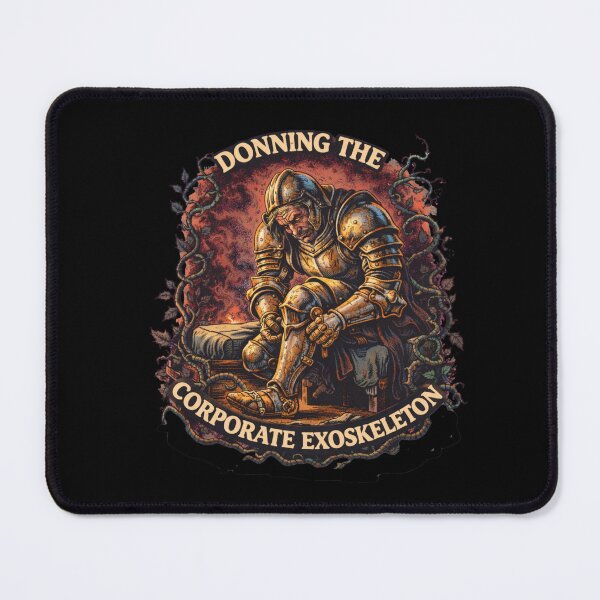Item preview, Funny Exhausted Knight Hard Pants Office Armor Burnout Classical Art Tee designed and sold by Mythic Ink Studio.