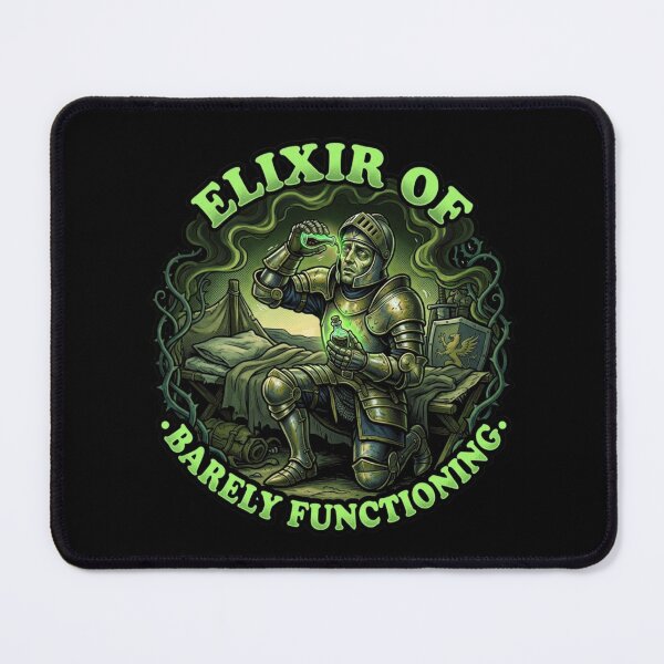 Item preview, Funny Knight Morning Coffee Elixir Barely Functioning Retro Fantasy Art Tee designed and sold by Mythic Ink Studio.