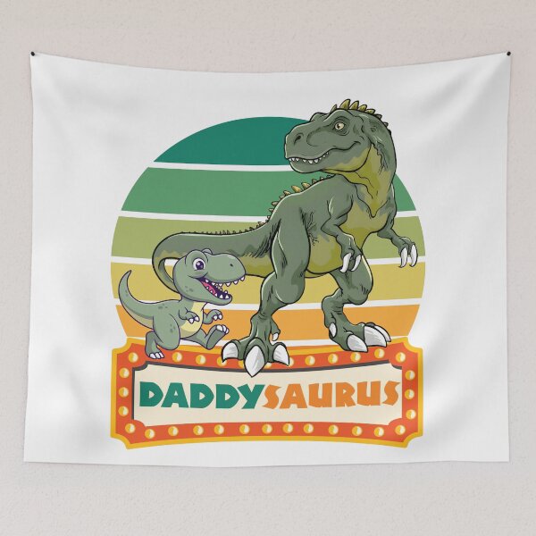 Item preview, Daddysaurus T-Rex Dad and Baby Dino Retro Sunset designed and sold by VibranPalette.