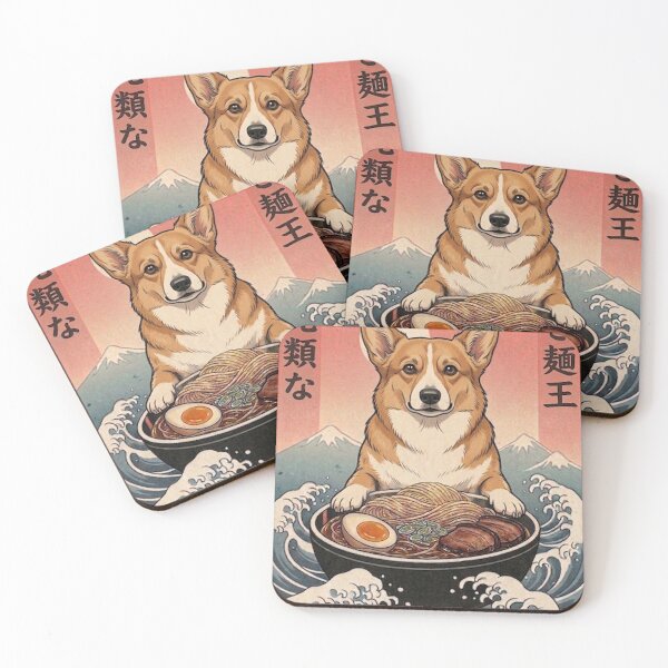 Item preview, Funny Fawn Corgi Japanese Ramen Noodles Vintage Kanagawa Wave designed and sold by FurryHavenPH.