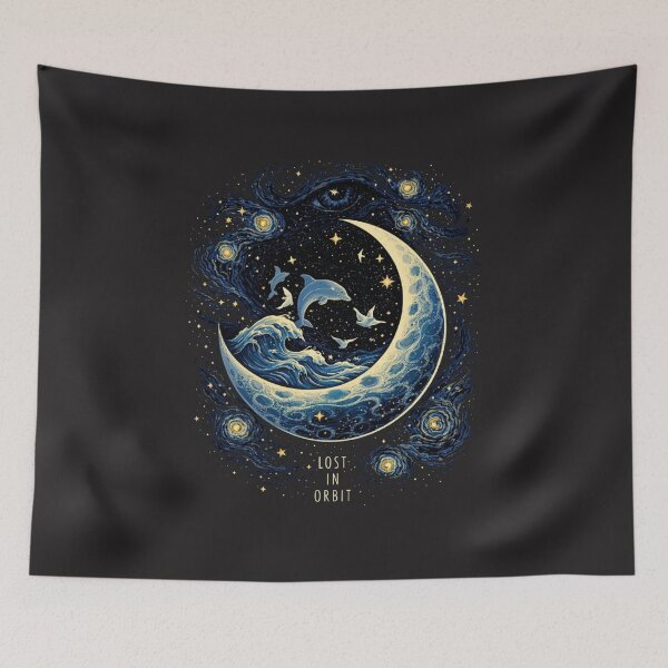 Item preview, Lost in Orbit Dolphin Moon T-Shirts – Cosmic Ocean Art designed and sold by KDesignCrafts.