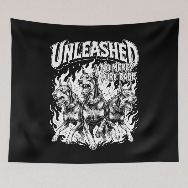 Item preview, Unleashed No Mercy Pure Rage Fierce Doberman Dogs Fire designed and sold by graphixpolash.