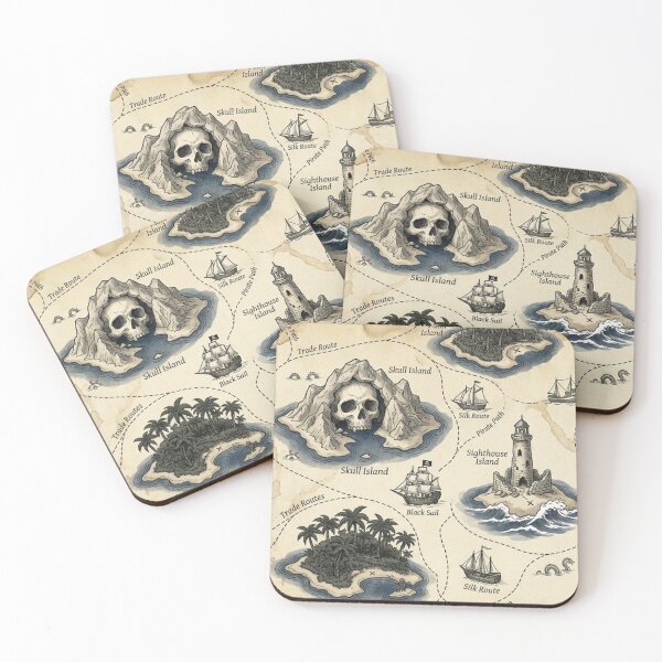 Item preview, The Lost Archipelago - Vintage Pirate Map & Skull Island Pattern designed and sold by InnerwayStudio.