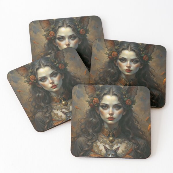 Item preview, Gothic Bat Lady Portrait with Cat Familiar designed and sold by DarkHolyQueen.