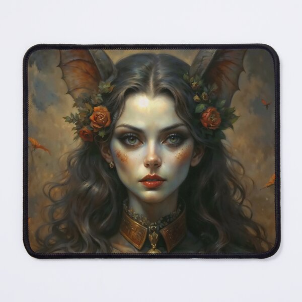 Item preview, Gothic Bat Lady Portrait with Cat Familiar designed and sold by DarkHolyQueen.