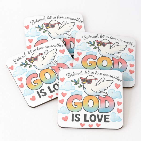 Item preview, God is Love - Cool Dove & Rainbow Scripture Art designed and sold by Oddly Blessed.