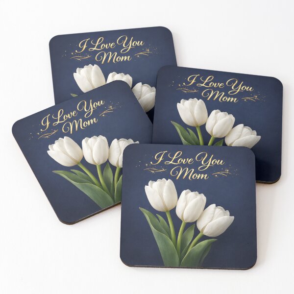 Item preview, I Love You Mom Elegant White Tulips Design Gold Text Mother's Day Gift designed and sold by daila70.
