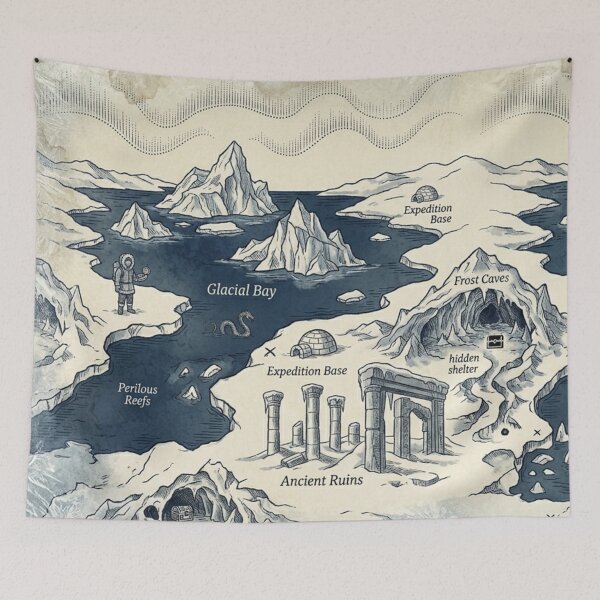 Item preview, The Frozen North - Vintage Arctic Expedition & Fantasy Map Pattern designed and sold by InnerwayStudio.