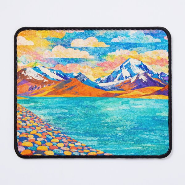 Item preview, Vibrant Snowy Peaks with Turqoise Lagoon, Mixed Media Digital Collage designed and sold by SWSandraWechner.