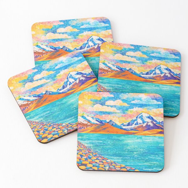 Item preview, Vibrant Snowy Peaks with Turqoise Lagoon, Mixed Media Digital Collage designed and sold by SWSandraWechner.
