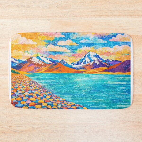 Item preview, Vibrant Snowy Peaks with Turqoise Lagoon, Mixed Media Digital Collage designed and sold by SWSandraWechner.