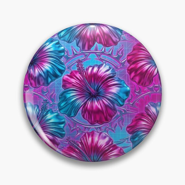 Item preview, Chrome Hibiscus Neon Cyber Floral Pattern designed and sold by KelliesGrafix.