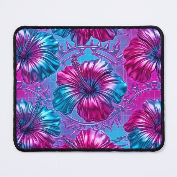 Item preview, Chrome Hibiscus Neon Cyber Floral Pattern designed and sold by KelliesGrafix.