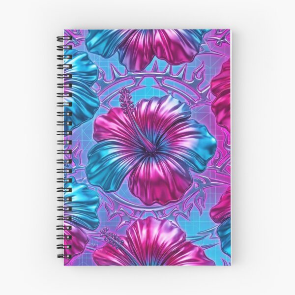 Item preview, Chrome Hibiscus Neon Cyber Floral Pattern designed and sold by KelliesGrafix.