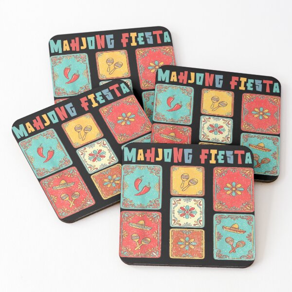 Item preview, Vintage Mahjong Fiesta Mexican Inspired Tiles Chili Pepper Maracas Retro Game Art designed and sold by StuZabine.