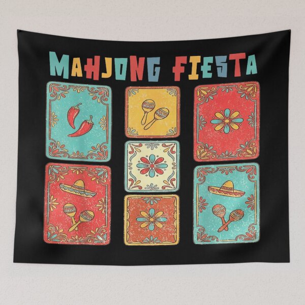 Item preview, Vintage Mahjong Fiesta Mexican Inspired Tiles Chili Pepper Maracas Retro Game Art designed and sold by StuZabine.