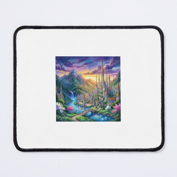 Item preview, Magical Elven Castle Valley - Watercolor Fantasy Landscape Art designed and sold by M.O.K..