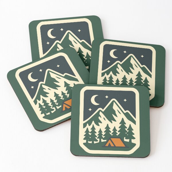 Item preview, Camping Tent Night Sky Pine Trees Design On Green designed and sold by Vileprint.