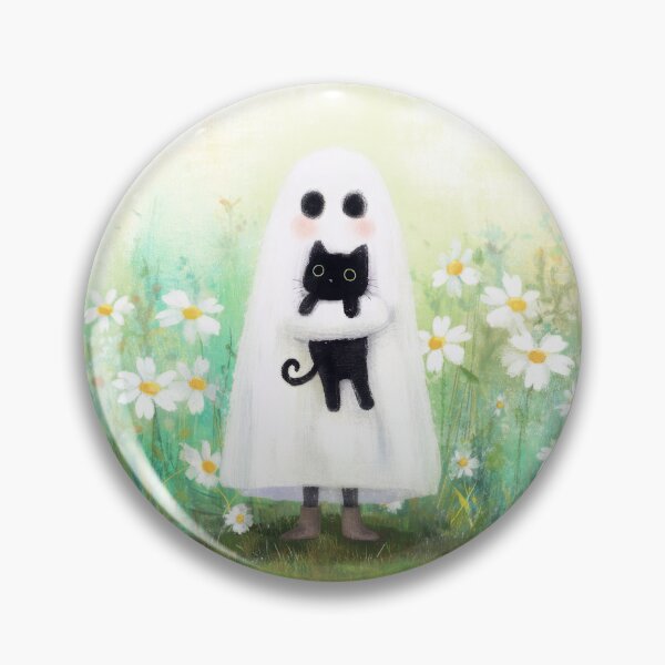 Item preview, Cute Ghost Holding Black Cat in a Dreamy Daisy Meadow Glow designed and sold by UtArt.