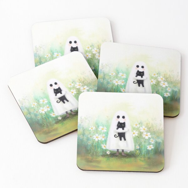 Item preview, Cute Ghost Holding Black Cat in a Dreamy Daisy Meadow Glow designed and sold by UtArt.